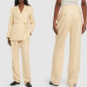 NWT Anine Bing Jay Trousers Butter Yellow 100% Linen High Waisted